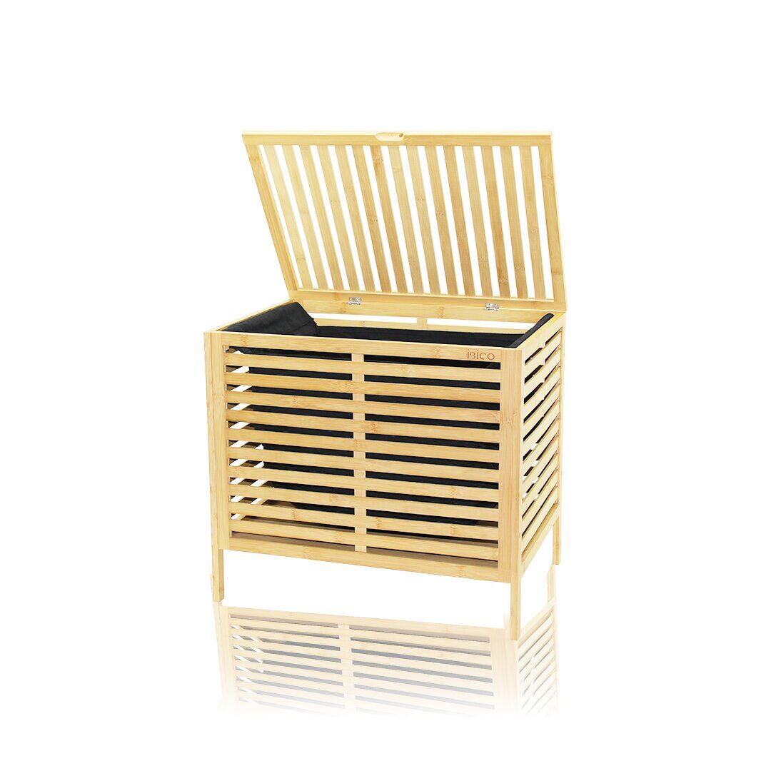 İBİCO İ21-085 LAUNDRY BASKET ( KALIN AHŞAP BAMBU ) KİRLİ ÇAMAŞIR SEPETİ ( KUMAŞ ÇANTALI ) ( SEPET=50X38X55CM )*6