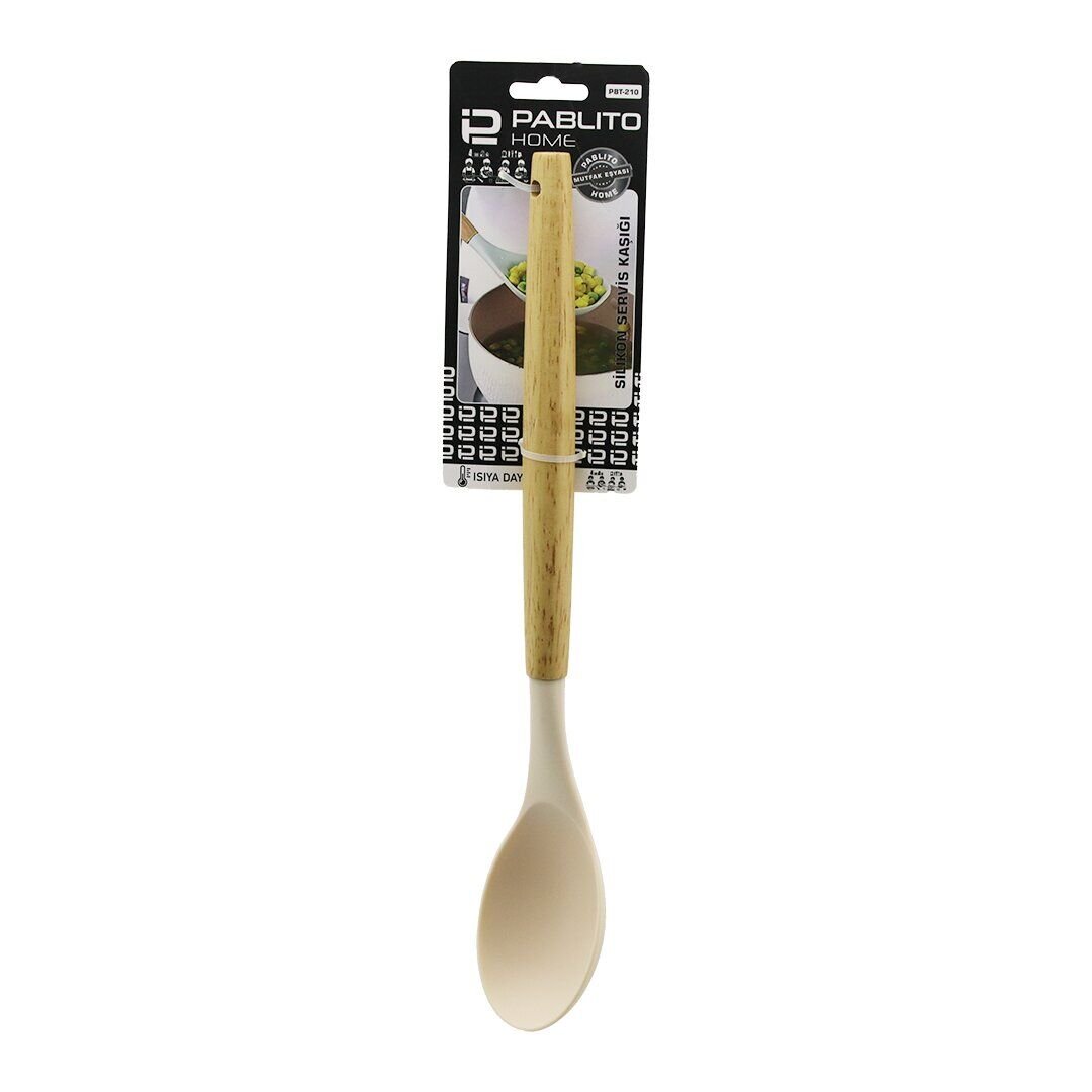 PABLITO HOME PBT-210 ( 31.5CM ) ( SİLİKON ) ( SERVİS KAŞIK ) ( AHŞAP BAMBU SAP ) ( ISIYA DAYANIKLI )*24X6