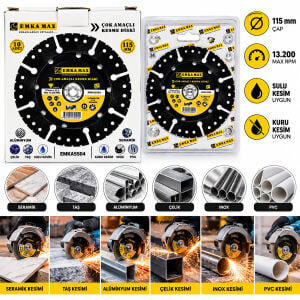 EMKA MAX-5504 ÇOK AMAÇLI KESME DİSK ( SERAMİK & ÇELİK & PVC & INOX & ALÜMİNYUM & TAŞ ) ( 115MMX22.2  )*10X20