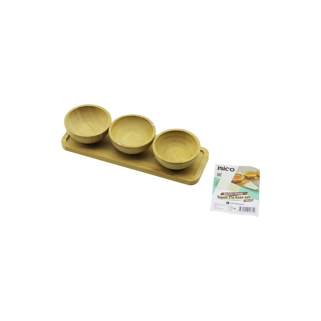 İBİCO İ22-265 ( 4PCS ) ( ÇEREZLİK & LOKUMLUK ) AHŞAP BAMBU TEPSİLİ KASE SETİ ( 30X11CM )*120