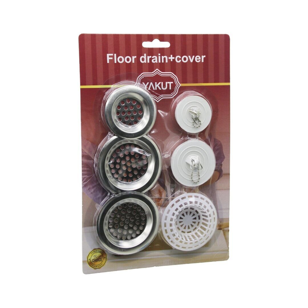 FLOOR DRAİN + COVER YAKUT-12497 ( 6PCS ) LAVABO SÜZGEÇ & TIPA SETİ ( 3AD-METAL + 1AD-PLASTİK SÜZGEÇ &  2AD-PLASTİK TIPA )*96