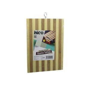 İBİCO İ22-189 ( 22 X 32 X 1.4CM )( BEYAZ ÇİZGİLİ ) AHŞAP BAMBU KESİM PANOSU & KESME TAHTASI ( METAL KULPLU )*30