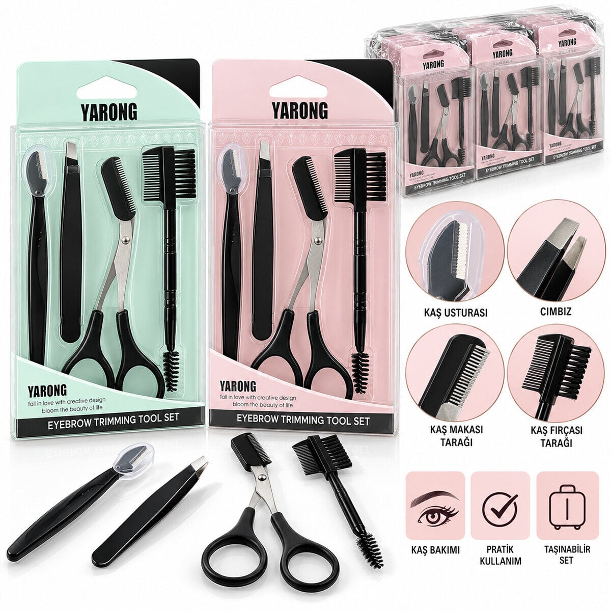 YARONG VMAX VM-276 ( 4PCS ) KAŞ BAKIM SETİ ( CIMBIZ & KAŞ USTURUA & KAŞ TARAK & FIRÇA )*12X30