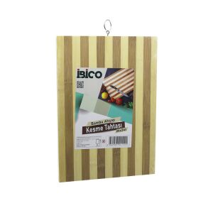 İBİCO İ22-190 ( 24X34 X 1.4CM ) ( BEYAZ ÇİZGİLİ ) AHŞAP BAMBU KESİM PANOSU & KESME TAHTASI ( METAL KULPLU )*30