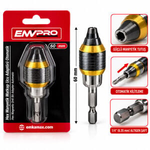 EMVPRO EMV-5668 MANYETİK MATKAP UCU ADAPTÖR OTOMATİK 60MM ( ÇOK FONKSİYONLU FARKLU UÇLARA UYUMLULUK & PRATİK UÇ DEĞİŞTİRME )*200