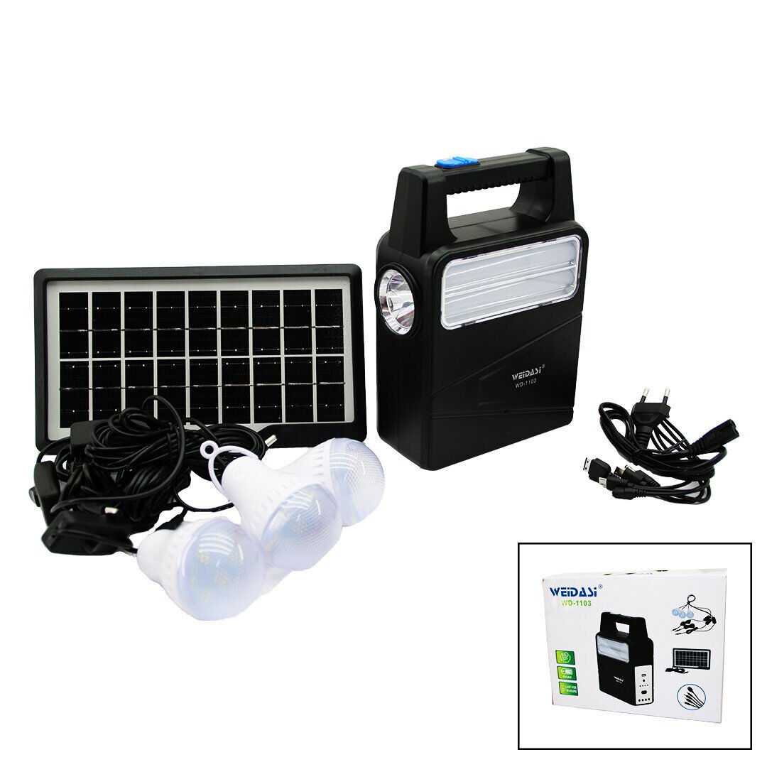 WEİDASİ WD-1103 ( SOLAR SEYYAR PANELLİ & FİŞ ŞARJLI ) 2İN1 ( DİKEY MODEL ) EL FENERİ  & 3PCS AMPUL KABLOLU & POWERBANK*12