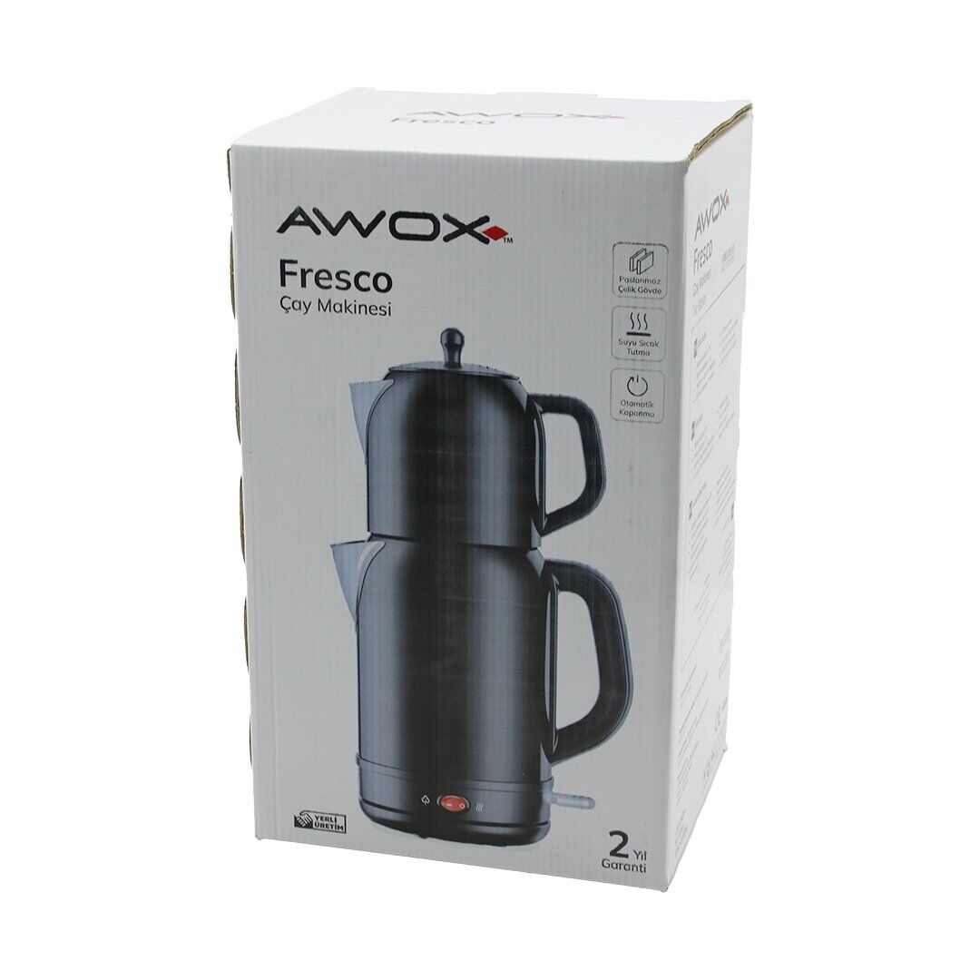 AWOX FRESCO ( SİYAH )( ELEKTRİKLİ ) ÇAY MAKİNESİ ( ÇAYCI SET )( 1.7LT SU ISITICI + 1.2LT DEMLİK )( PASLANMAZ ÇELİK GÖVDE )( 2200W )*4