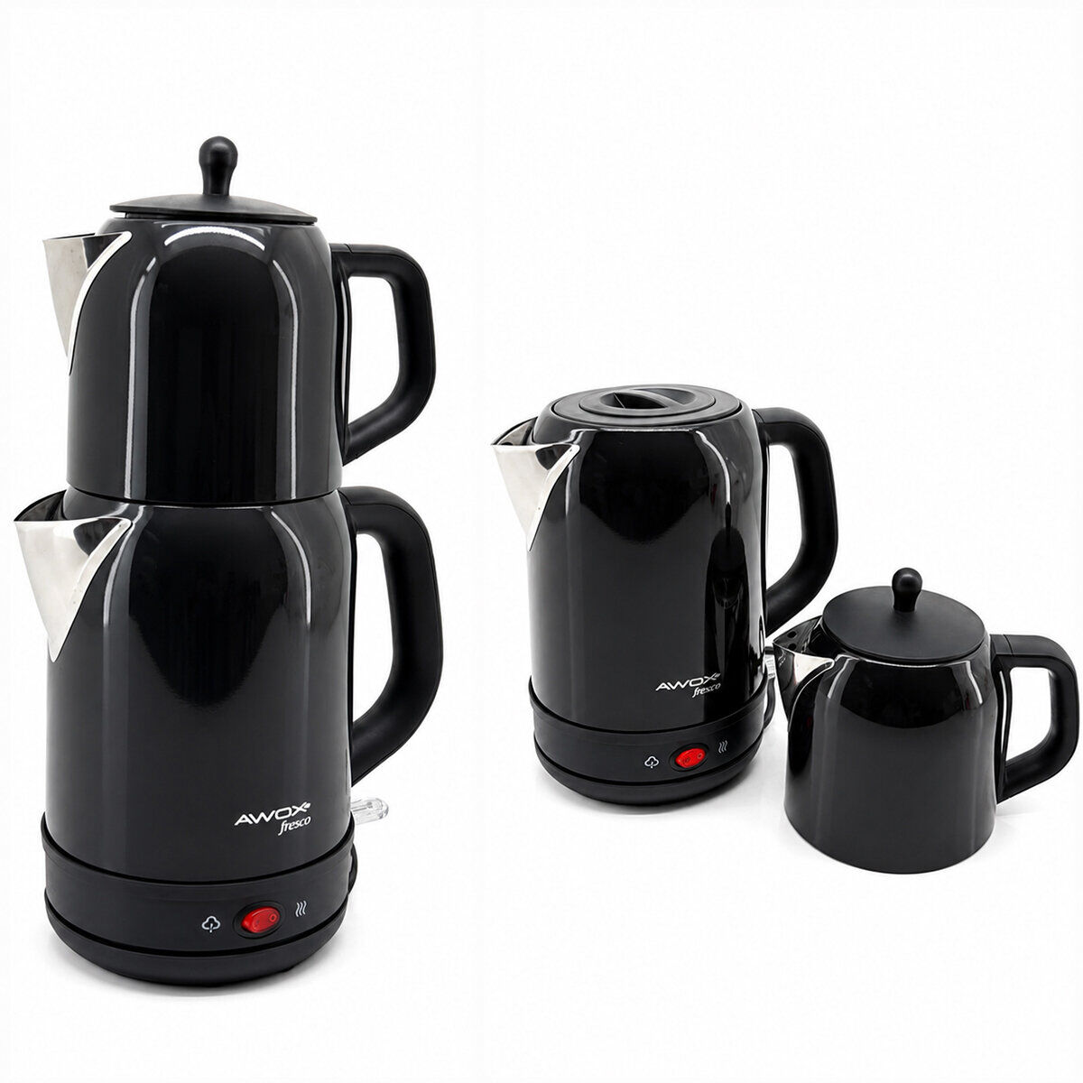 AWOX FRESCO ( SİYAH ) ( 2İN1= ÇAYCI & KETTLE ) ( ÇELİK ) ELEKTRİKLİ ÇAY MAKİNASI ( 1.7LT & 1.2LT ) ( ÇAY SÜZGEÇLİ ) ( 360° DÖNEBİLİR ) ( 2200W )*4