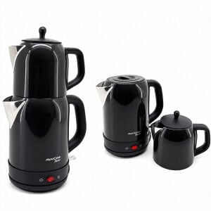 AWOX FRESCO ( SİYAH ) ( 2İN1= ÇAYCI & KETTLE ) ( ÇELİK ) ELEKTRİKLİ ÇAY MAKİNASI ( 1.7LT & 1.2LT ) ( ÇAY SÜZGEÇLİ ) ( 360° DÖNEBİLİR ) ( 2200W )*4