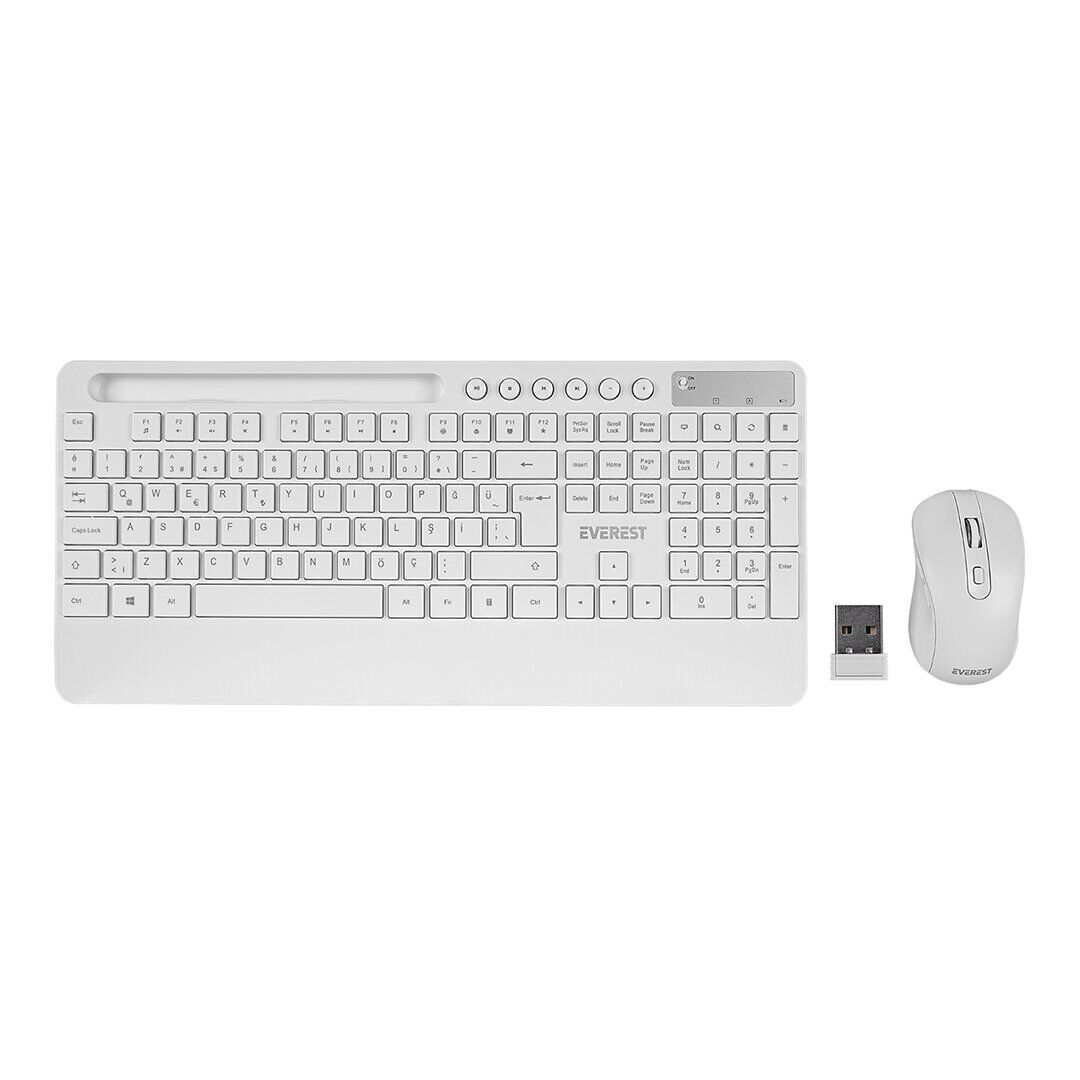 EVEREST KM-9676 ( BEYAZ ) ( KABLOSUZ ) KLAVYE & MOUSE SETİ ( TABLET & TELEFON STANDLI ) ( Q KALVYE )*10