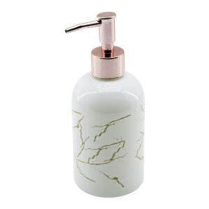DMR HOME DMR-8164 ( CAM ) ( YUVARLAK & BEYAZ ŞİŞE--MERMER DESEN ) SIVI SABUNLUK (400ML) (BRONZ PLASTİK POMPA)*48