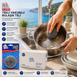 BELLA HOUSE K-3753 ( VAKUMLU ) BULAŞIK TELİ TEKLİ PASLANMAZ15GR*36X20