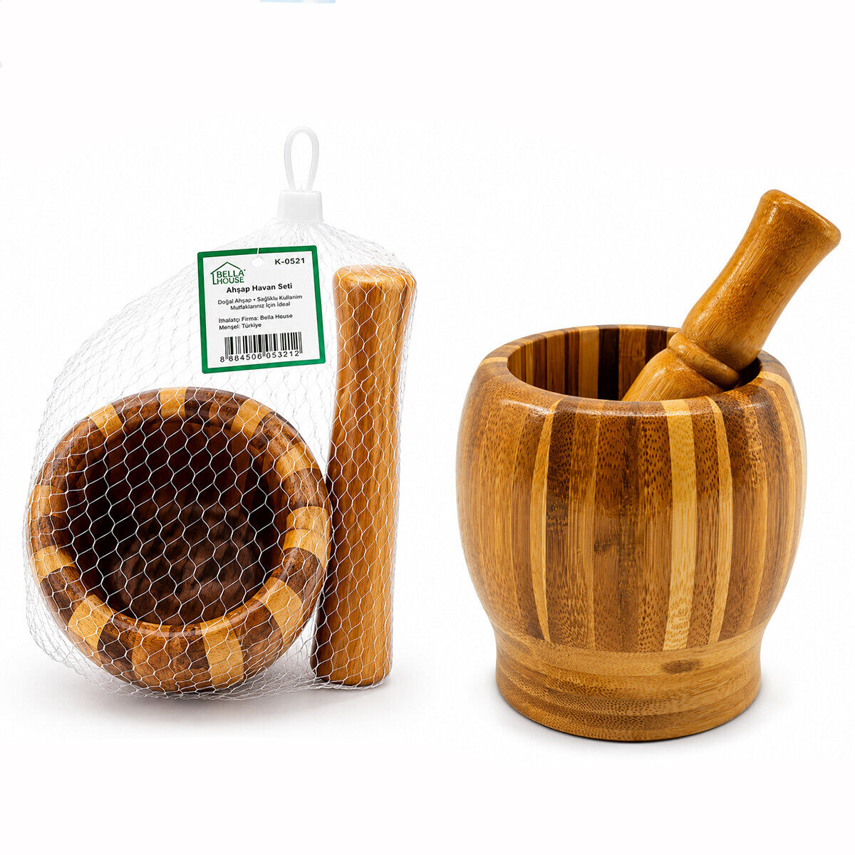 BELLA HOUSE K-0521 ( AHŞAP BAMBU & ÇİZGİLİ ) HAVAN ( SARIMSAK DÖVECEK ) ( Ç: 8CM--D: 7CM--Y:10.5CM ) ( FİLELİ AMBALAJ)*80
