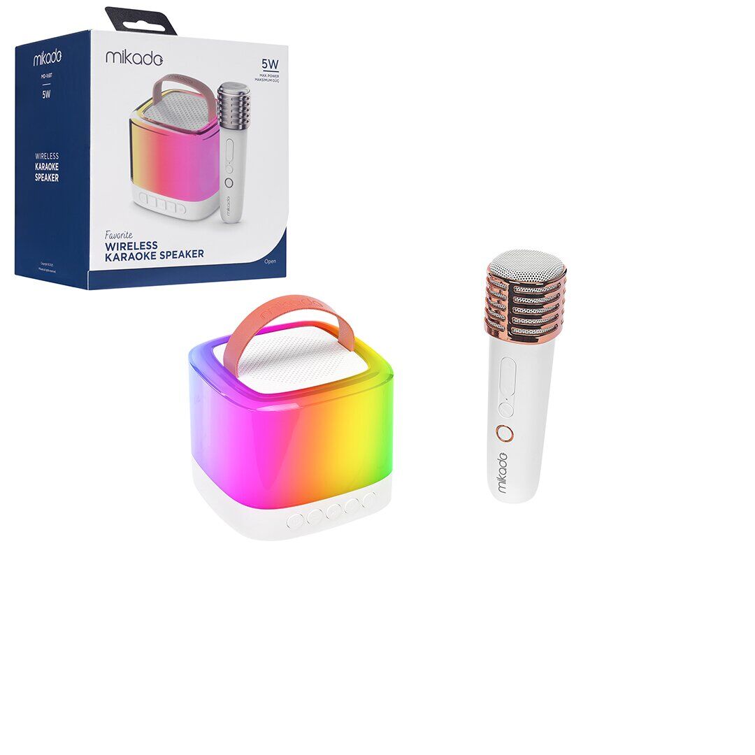 MİKADO MD-16BT ( BEYAZ ) KARAOKE ( MİKROFONLU ) WİRELESS HOPARLÖR & SPEAKER ( IŞIKLI ) ( USB ŞARJLI ) ( BT & TF CARD & AUX ) 5W*20