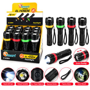 KSMART K-0384 ZOOMLU EL FENERİ ( 3XAAA PİLLİ ) ( RENKLİ PLASTİK )*12X20