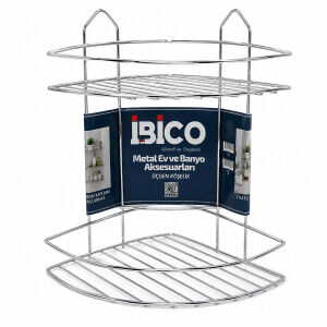 İBİCO K13-018 ( 2 KATLI & ÜÇGEN ) ( KROM ) ( METAL ) BANYO KÖŞELİK & DUŞKABİN RAF*12=K