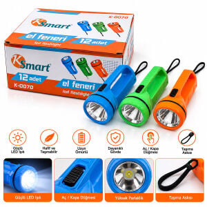 KSMART K-0070 LED EL FENERİ  ( 2XAA PİLLİ ) ( RENKLİ PLASTİK )*12X20