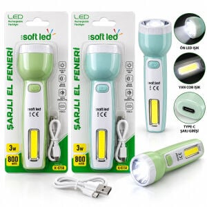 SOFTLED K-0750 ( 2IN1 ) SOFTLED ŞARJLI EL FENERİ ( USB & TYPE-C ŞARJLI ) ( 2W LED & 1W COB LED )*120