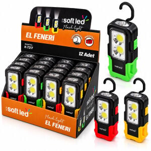 SOFTLED K-7217 ( 2IN1 ) SOFTLED EL FENERİ ( 3XAAA PİLLİ ) ( MIKNATISLI ) ( ASMA APARATI ) ( 1W LED & 3W COP LED )*12X18