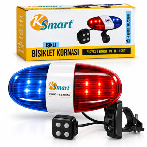 KSMART K-1220 BİSİKLET KORNASI & ZİL IŞIKLI ( 2XAA PİL ) ( POLİS & SİREN ) ( 4 FONKSİYON )*100