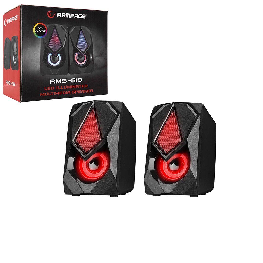 RAMPAGE RMS-G19 ( SİYAH & RGB IŞIKLI ) ( 1+1 ) HOPARLÖR SPEAKAER SET ( USB KABLO ) 2.0 MULTİMEDYA & 5W*30