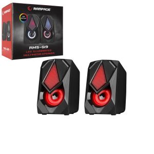 RAMPAGE RMS-G19 ( SİYAH & RGB IŞIKLI ) ( 1+1 ) HOPARLÖR SPEAKAER SET ( USB KABLO ) 2.0 MULTİMEDYA & 5W*30
