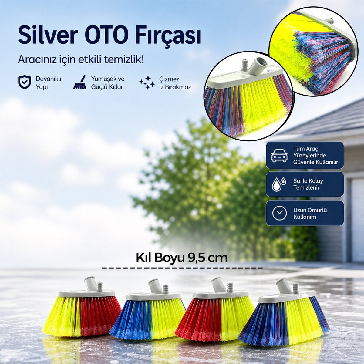 GÜNSAN ( -013 113 ) ( 9,5CM=KIL BOYU ) ( 6 SIRA ) ( STANDART ) OTO YIKAMA FIRÇASI (YUMUŞAK DOKU) (OTO & CAM & ISLAK ZEMİN)*12=K