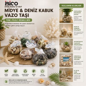 İBİCO İ12-243 ( FİLELİ ) ( RENKLİ MİX ) ( EKO ) MİDYE & DENİZ KABUK VAZO TAŞI*20X10