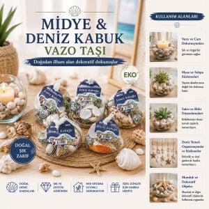 İBİCO İ12-245 ( FİLELİ ) ( RENKLİ MİX ) ( EKO ) MİDYE & DENİZ KABUK VAZO TAŞI*15X10