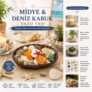 İBİCO İ12-247 ( OVAL AHŞAP SEPET ) ( RENKLİ MİX ) MİDYE & DENİZ KABUK VAZO TAŞI*56