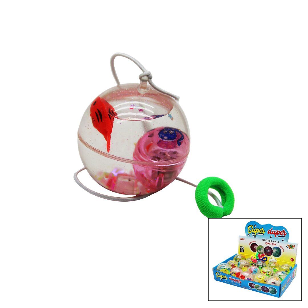 SUPER DUPER GLITTER BALL DMR-124 ( SULU & IŞIKLI ) TOP ( SALLAMA İPLİ & HAYVAN--EMOJİ KARTLI )*12X18