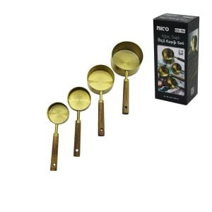 İBİCO İ22-316 ( 4PCS ) ( GOLD METAL ) ÖLÇÜ KAŞIK SETİ ( OTANTİK AĞAÇ KULP ) ( 250ML & 125ML &  80ML & 60ML )*48