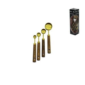 İBİCO İ22-317 ( 4PCS ) ( GOLD METAL ) ÖLÇÜ KAŞIK SETİ ( OTANTİK AĞAÇ KULP ) (15ML & 5ML & 2.5ML & 1.25ML )*96