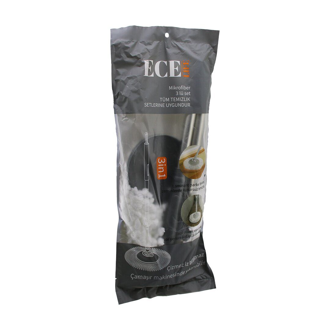 ECE LIFE EC-109 (3İN1) MİKROFİBER (OTOMATİK MOP) (YEDEK) SETİ  (360° DÖNER METAL SAP=100CM + M.FİBER PAMUK MOP=120GR )*50
