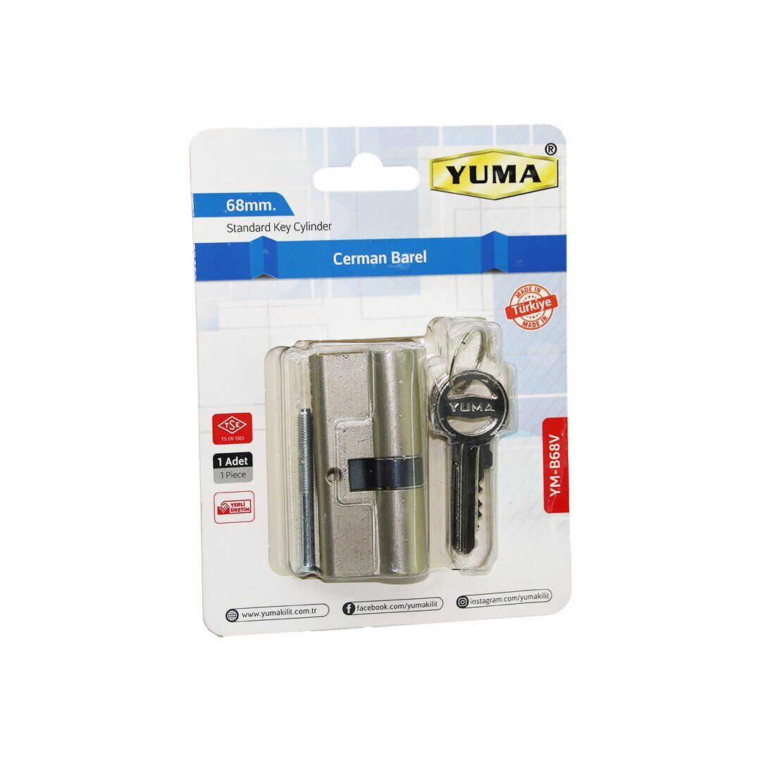YUMA YM-B68V-SV  ( 68MM ) ( NİKEL SATEN ) CERMAN BAREL ( VAKUMLU AMBALAJ ) ( 3 ANAHTAR )*50