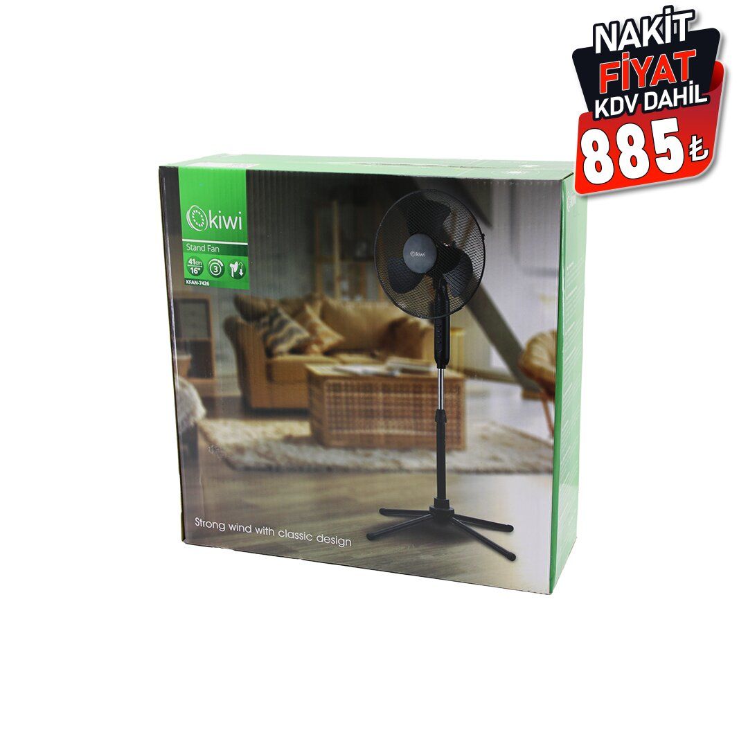 KİWİ KFAN-7426 ( 16'' & 41CM ) (TELESKOPİK KATLANIR AYAKLI VANTİLATÖR) (3 KADEME HIZ) (3 PLS.KANAT) (METAL KAFES & AYAK) (Y: 90CM) FAN*3