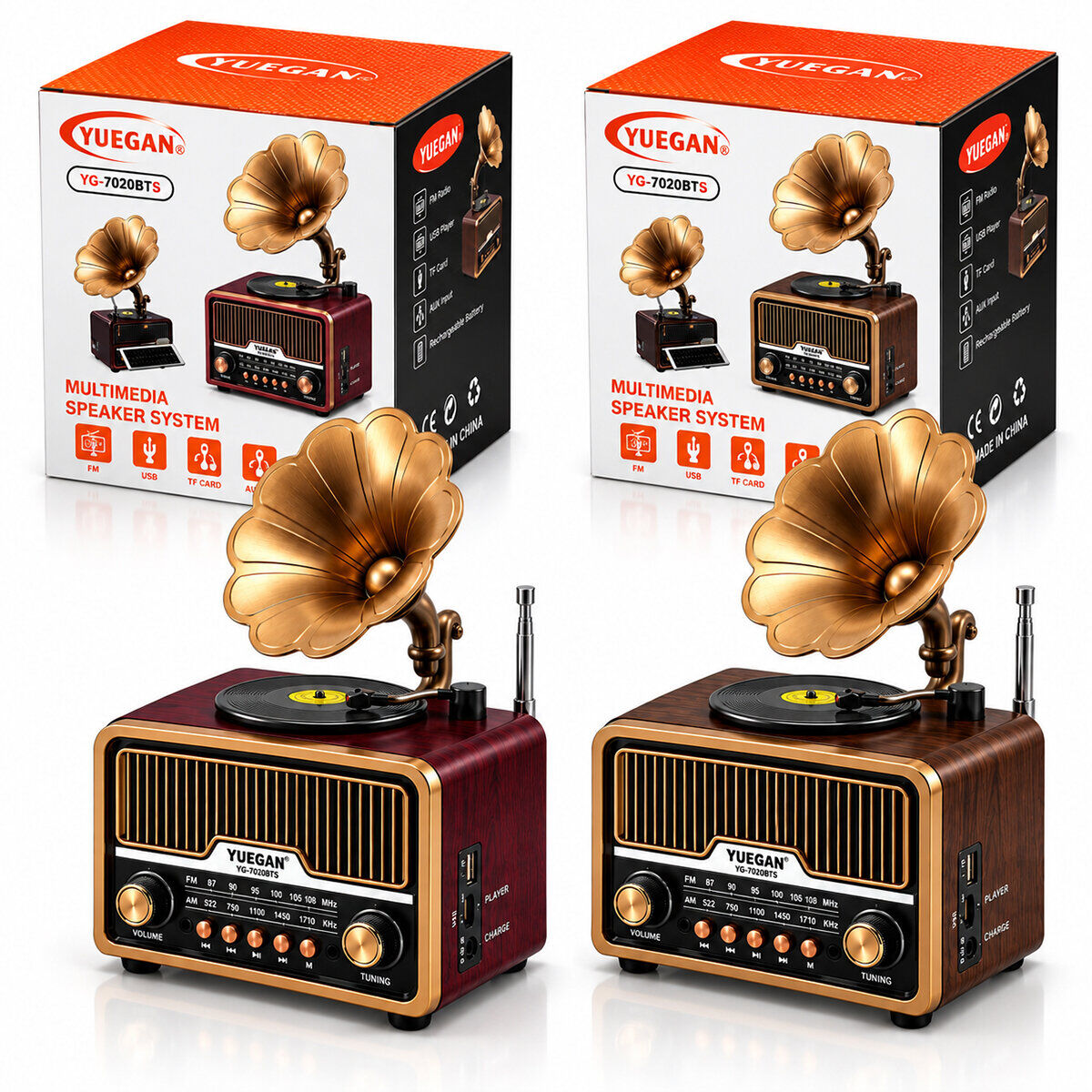 YUEGAN YG-7020BTS PL-4722 ( SOLAR & İBRELİ ) GRAMAFON RADYO & RETRO ( AM & FM & SW )( USB & TYPE-C SARJLI )( BT & TF & USB ) SPEAKER*18