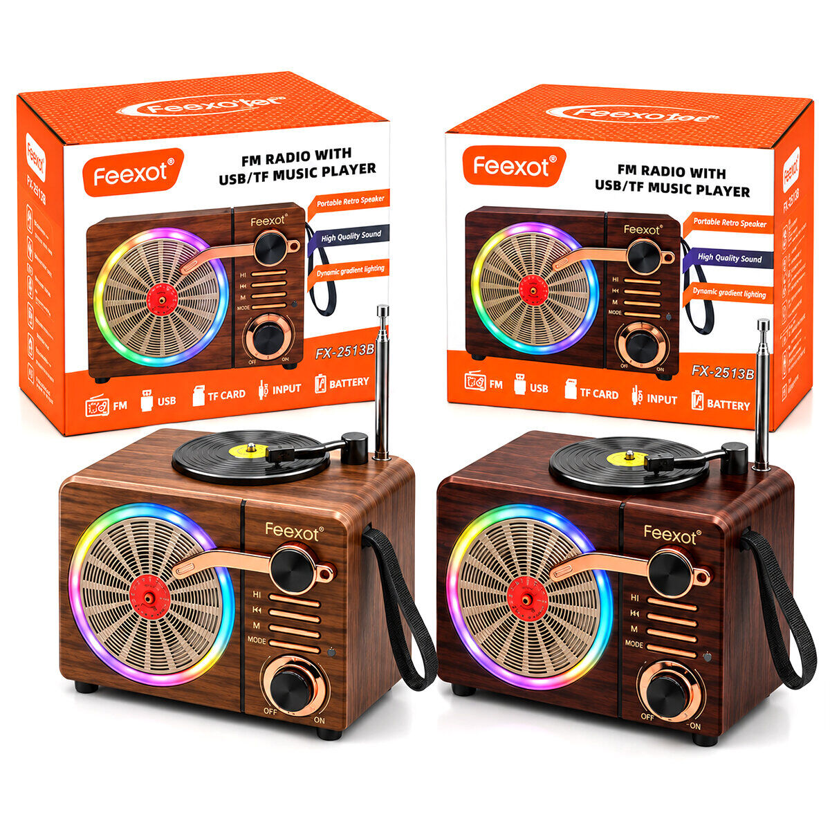 FEEXOT FX-2513B PL-4725 ( IŞIKLI ) FM RADYO & RETRO ( USB & TYPE-C SARJLI ) ( BT & TF & USB ) SPEAKER*36