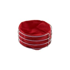 SAYE-4064 ( YUVARLAK ) ( GÜMÜŞ KROM METAL ) ( KIRMIZI BEZLİ ) EKMEK SEPETİ ( ÇAP: 20.5CM & DERİNLİK: 10.5CM)*12