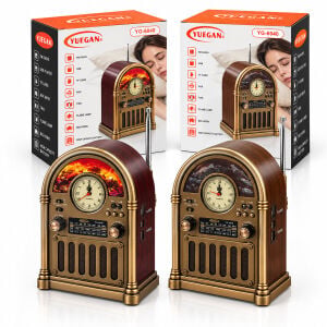 YUEGAN YG-6040 PL-4733 ( SAATLİ & İBRELİ ) ŞÖMİNELİ RADYO & RETRO ( AM & FM & SW )( USB & TYPE-C SARJLI )( BT & TF & USB ) SPEAKER*20