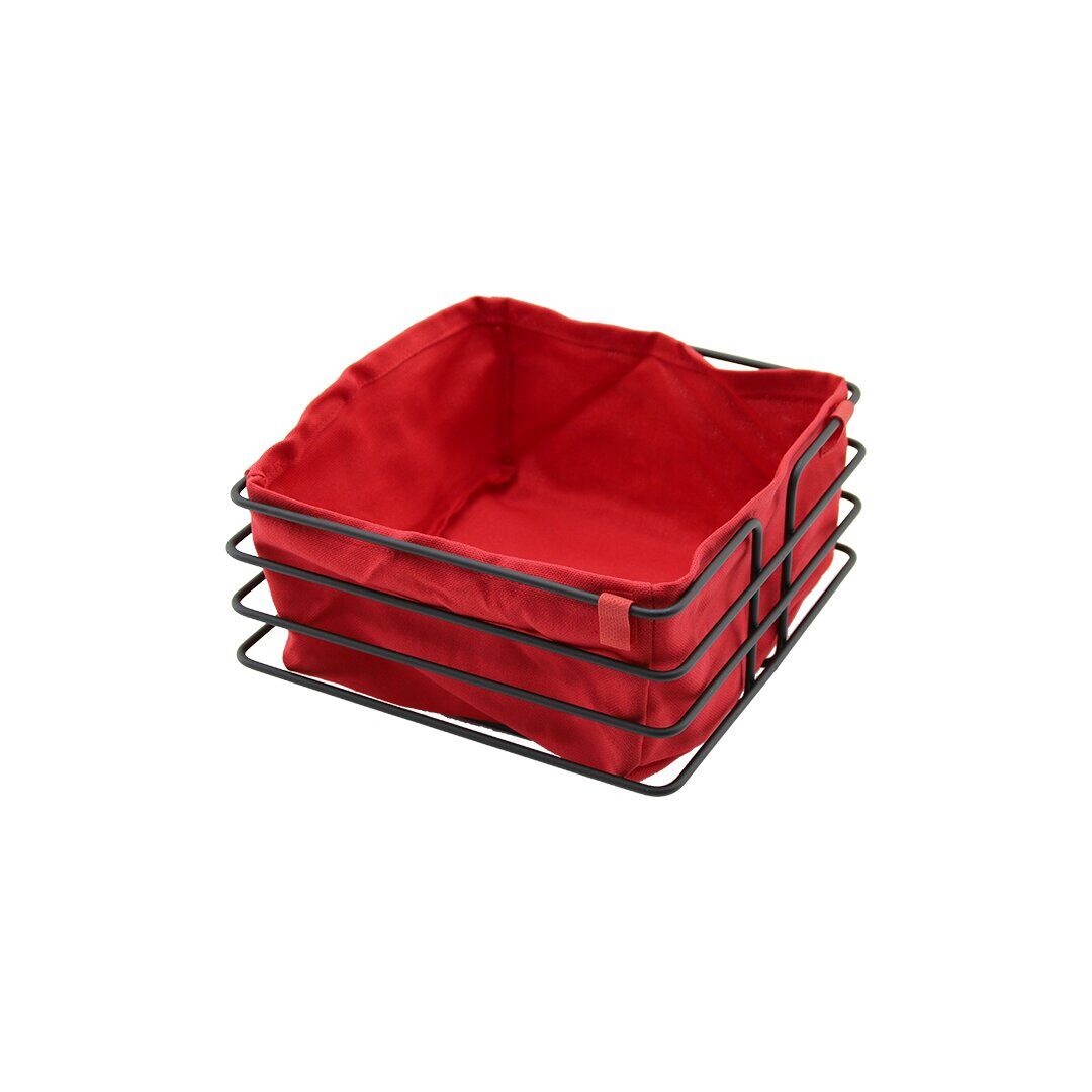 SAYE-4085 ( KARE ) ( SİYAH METAL ) ( KIRMIZI BEZLİ ) EKMEK SEPETİ ( 20X21CM & DERİNLİK: 10.5CM)*12