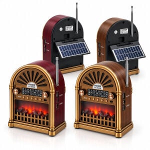 YUEGAN YG-6041BTS PL-4734 ( SOLAR & İBRELİ ) ŞÖMİNELİ RADYO & RETRO ( AM & FM & SW )( USB & TYPE-C SARJLI )( BT & TF & USB ) SPEAKER*20