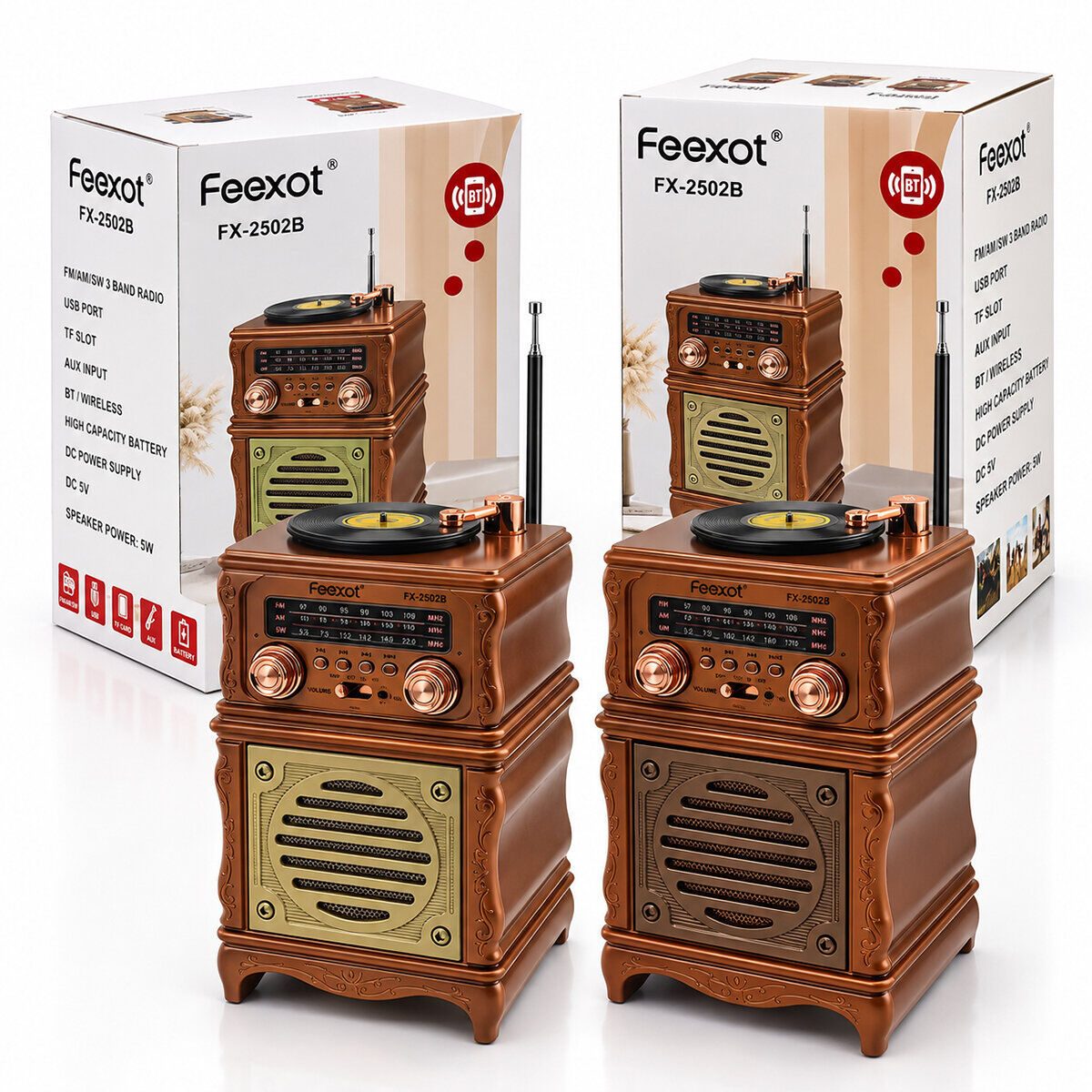 FEEXOT FX-2502B PL-4724 ( İBRELİ ) RADYO & RETRO ( AM & FM & SW )( USB & TYPE-C SARJLI )( BT & TF & USB &AUX ) SPEAKER*24