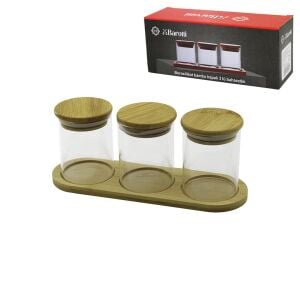 BAROTTİ DMR-9802 ( 3PCS ) ( YUVARLAK ) BORASİLİKAT BAHARATLIK ( BAMBU KAPAKLI & STANDLI )*24=K
