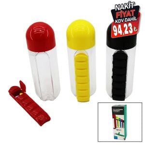 PILL & VITAMIN ORGANIZER-830-730 ( İLAÇ KUTULU ) PLASTİK SULUK MATARA ( RENKLİ BARDAK KAPAKLI ) 600ML*60                     qwe012