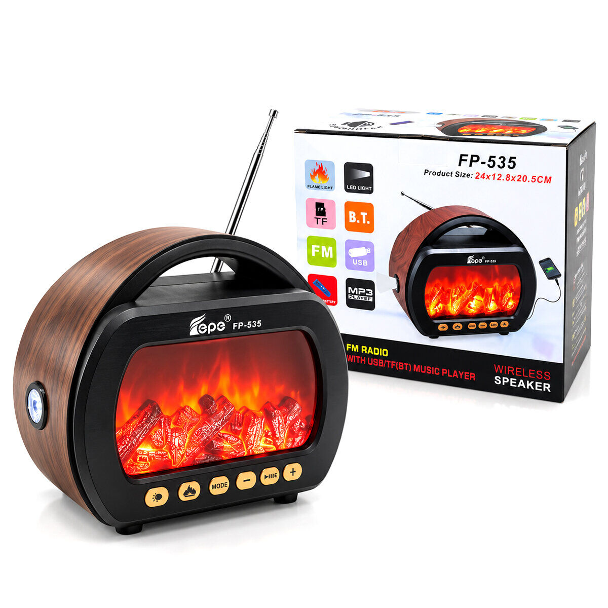 PLATOON FP-536 PL-4728 ( FENER &  ŞÖMİNELİ ) RADYO & RETRO ( AM & FM & SW )( USB & TYPE-C SARJLI )( BT & TF & USB ) SPEAKER*16