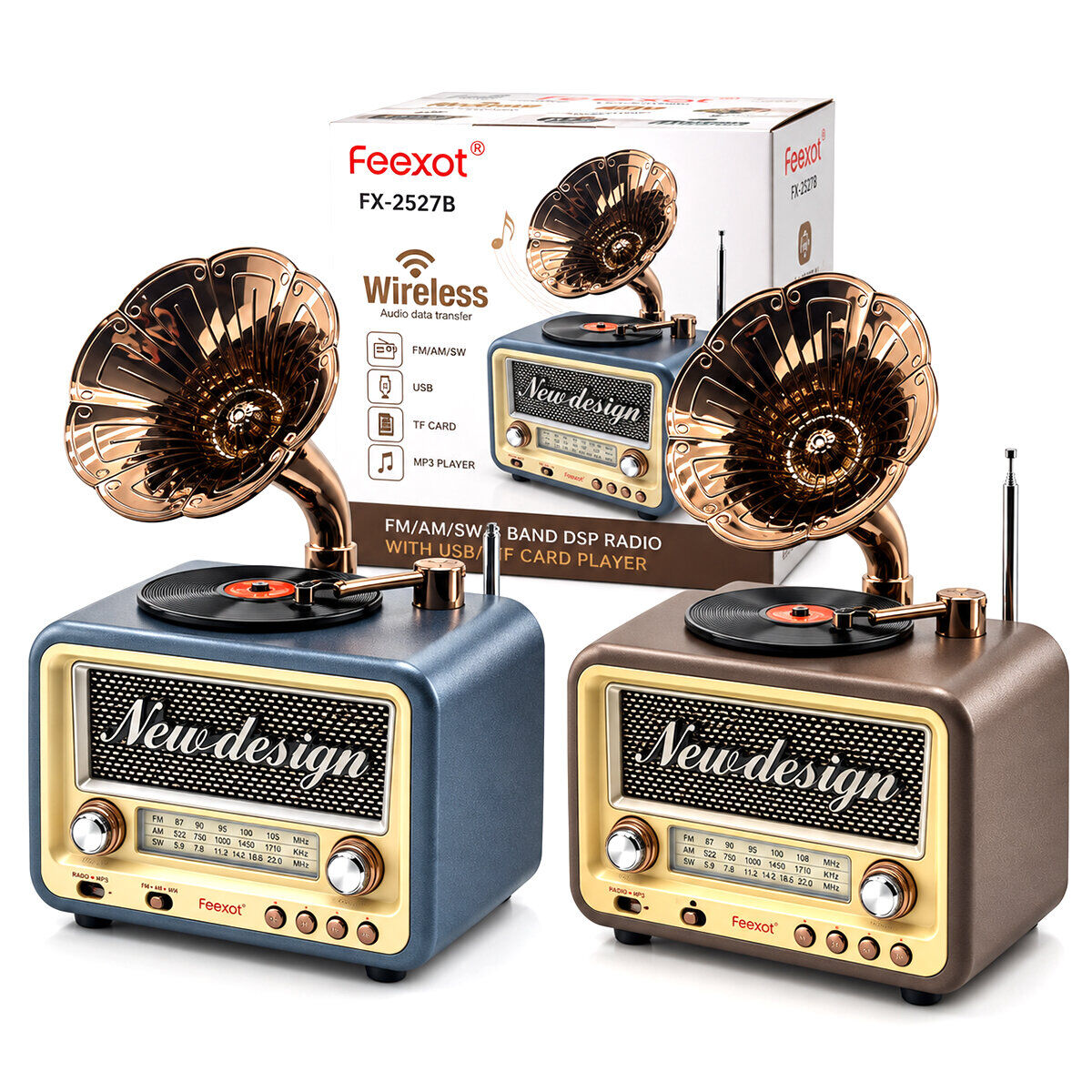 FEEXOT FX-2527B PL-4721 ( İBRELİ ) GRAMAFON RADYO & RETRO ( AM & FM & SW )( USB & TYPE-C SARJLI )( BT & TF & USB ) SPEAKER*12