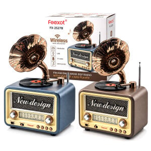 FEEXOT FX-2527B PL-4721 ( İBRELİ ) GRAMAFON RADYO & RETRO ( AM & FM & SW )( USB & TYPE-C SARJLI )( BT & TF & USB ) SPEAKER*12