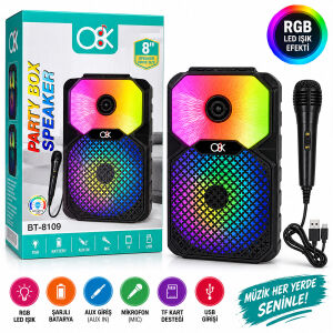 O8K BT-8109 PL-4805 KARAOKE ( MİKROFONLU ) SPEAKER HOPARLÖR ( BT & SD & USB SARJLI ) ( RGB IŞIKLI) ( DC 5V & AUX ) ( 8'' INCH )*12
