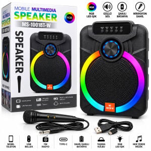 PLATOON MS-1001BT-2 PL-4800 ( 10'' ) KARAOKE ( MİKROFONLU ) SPEAKER HOPARLÖR ( BT & SD & USB SARJLI ) ( RGB IŞIKLI) ( DC 5V & AUX )*6